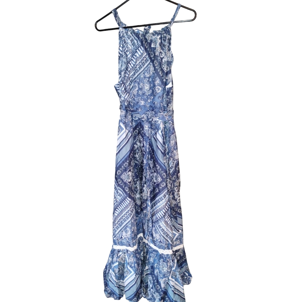 Lucky Brand NWT Halter Top Maxi Dress, Ties At Back Of Neck, Ruffle Hem Size S